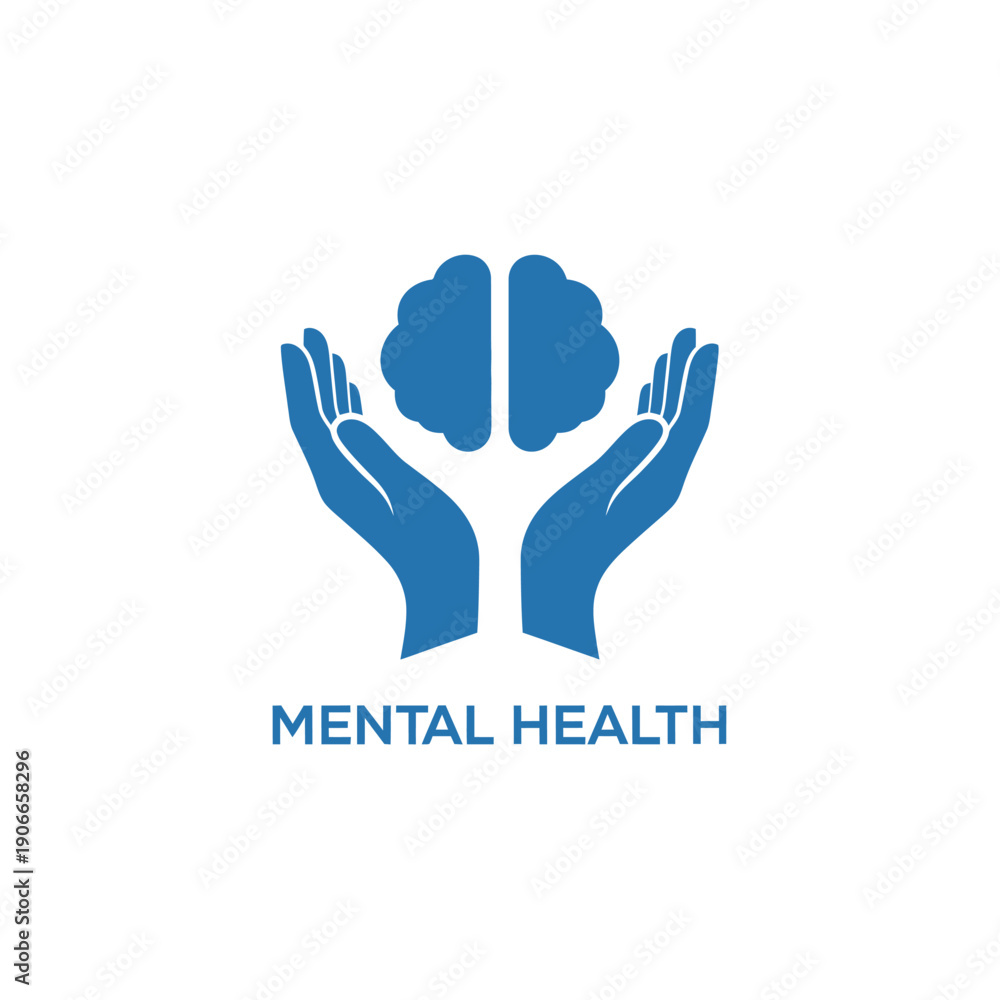 Fototapeta premium Hands holding brain illustration for mental health awareness campaign graphic