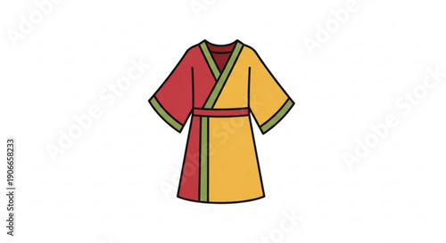 Colorful kimono robe illustration with red yellow and green trim on white background