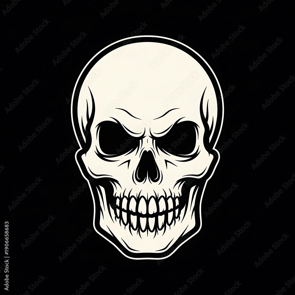 Obraz premium White Skull Illustration on Black Background.
