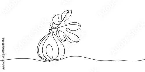 Abstract fig fruit with leaves, Continuous one line drawing isolated on white background, Continuous one single minimal line drawing Figs fruit, Single one line drawing whole healthy organic figs pro.