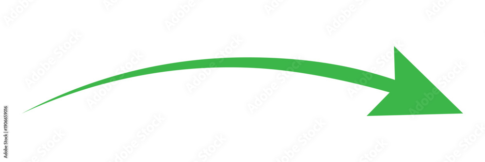 Fototapeta premium Hand Drawn Style Green Curved Arrow Pointing Right Design Element for Business Growth Direction Process Flow and Success Concept on White Background.