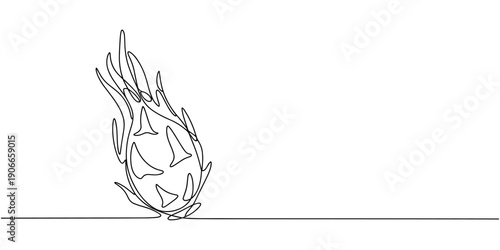 Single continuous line drawing whole healthy organic dragon fruit for orchard logo identity. Fresh dragon fruit concept for fruit garden icon. Dynamic one line draw graphic design vector illustration