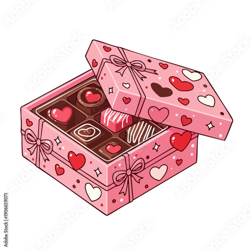 Pink HeartDecorated Box of Assorted Chocolates for Valentines Day.