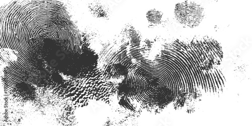 Dark grey fingerprint patterns and smudges on a white background prints texture