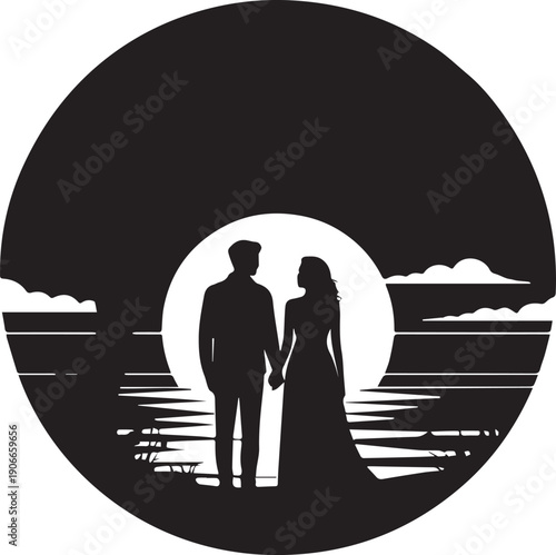 Graceful Couple in Love Silhouette – Romantic Vector Illustration