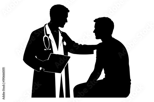 Silhouette of doctor consulting patient in medical appointment.