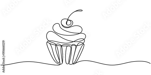 Cup cake continuous one line drawing. Muffin single line art illustration. one line Art icon drawing