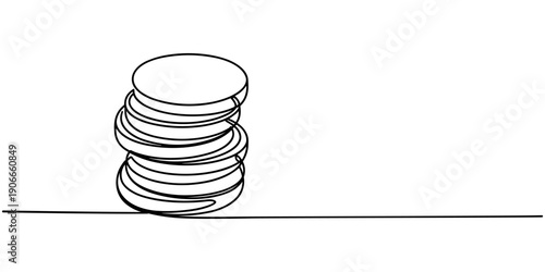 Coins stack continuous one line drawing. Coins money in simple linear style. Coins money symbol of financial success and investment business. one line Icon drawing