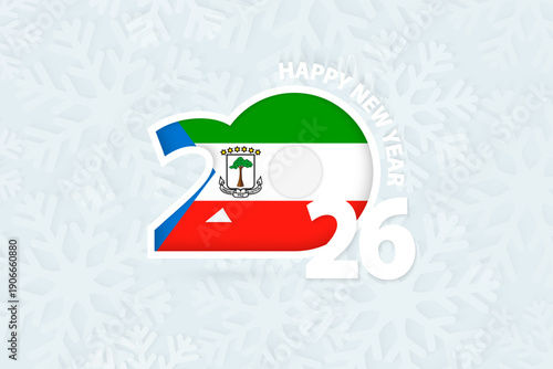 New Year 2026 for Equatorial Guinea on snowflake background.