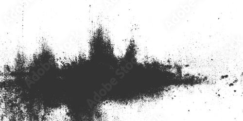 Dark textured grunge overlay with scattered speckles and rough edges on white background black