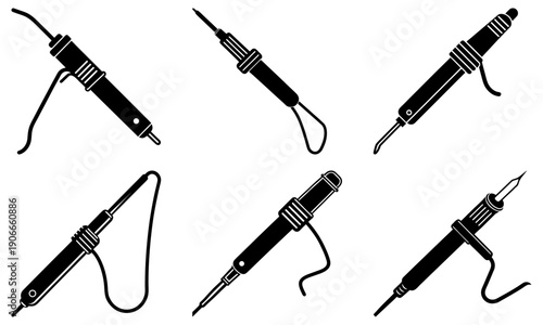 Collection of Soldering Irons in Various Angles and Positions