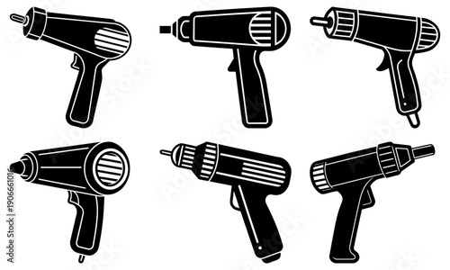 Collection of various drill illustrations displayed together on a clean background from different viewpoints