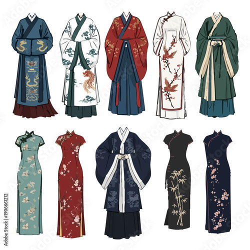 vector of Traditional Chinese clothing illustration