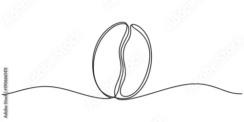Coffee bean line. Coffee grain seed for cafe. Hand drawn art one line icon. Seed continuous one line drawing. Hand draw sketch. Black silhouette outline isolated on white background.