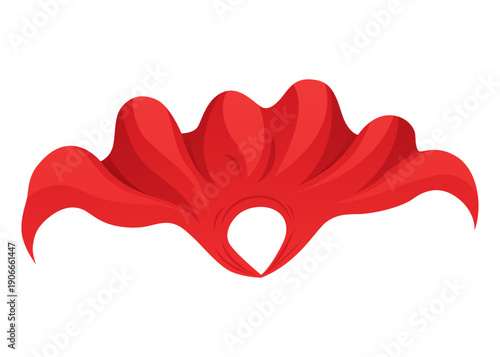 Superhero red cape in front view. Scarlet fabric silk cloak. Mantle costume or cover cartoon vector illustration