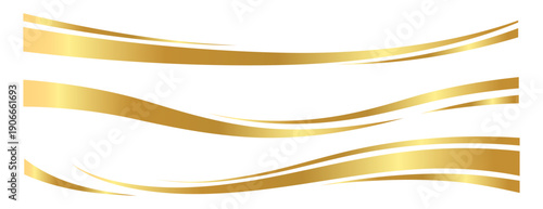 Set of golden swoosh,  wave element with a metallic gradient for a luxurious border or footer on a certificate, banner, or invitation