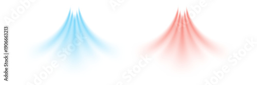 Cool airflow and warm air flow appear as soft blue and red gradients spreading downward. Colors create smooth motion effect on clean white background. Modern realistic vector illustration.