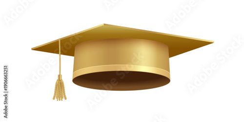 Golden graduation cap. Gold academic hat with tassel symbolizing success, achievement, and university or school graduation ceremony. Education concept. Vector illustration isolated on white.