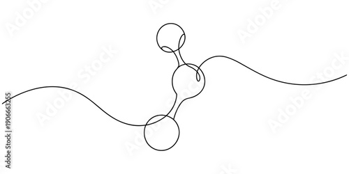 Carbon dioxide molecular model vector illustration continuous one line drawing, Molecule of Carbon dioxide. Molecular formula: CO2. Chemical model: Ball and Stick. Isolated Transparent