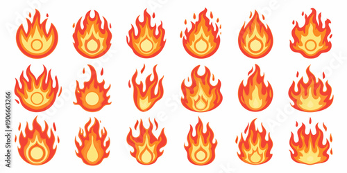 Cartoon flames a collection of bright stylized fire icons and elements