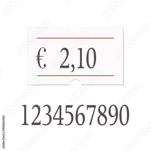 Price tag euro with digit number set isolated on white background. Empty paper sticker, label, badge for different goods and products. Realistic vector illustration.