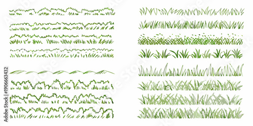 Collection of various green grass textures and ground cover illustrations