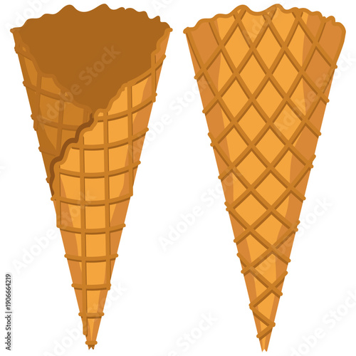 empty ice cream cone, waffle crispy cone vector.