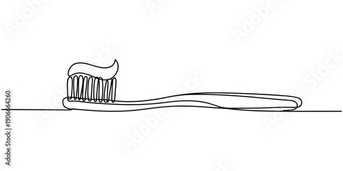 Animation of a single line drawing of a toothbrush. Continuous contour movement of a toothbrush, Continuous one line drawing toothbrush and paste.