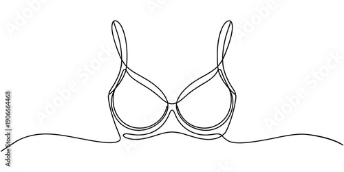 Continuous line art of bra, Continuous one simple single line drawing of push up bra icon in silhouette on a white background. Linear stylized, Bathing Suit Bikini Single Line Drawing with Editable.