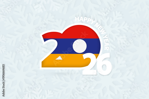 New Year 2026 for Armenia on snowflake background.