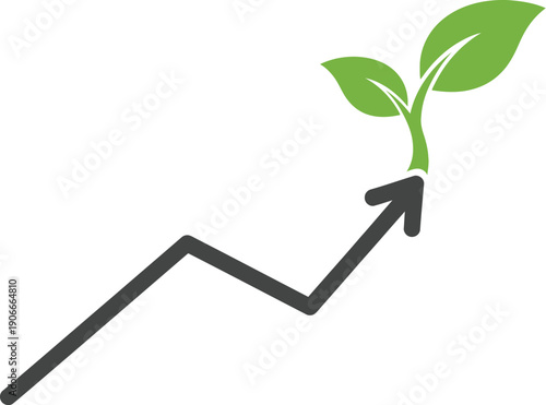 Sustainable Growth Chart: Upward Trend with Green Leaf Sprout for Eco-Friendly Business
