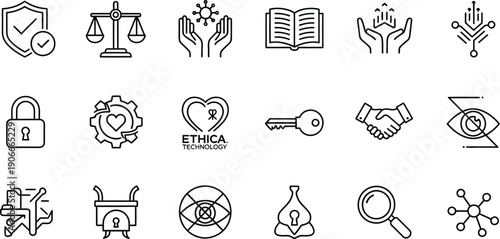Business Ethics and Data Security Line Icon Set Vector