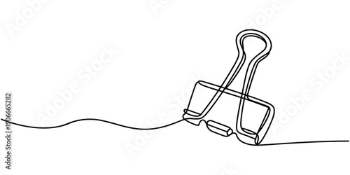 continuous line of binder clips. drawing of one line of paper binder clips. minimal lines. single line vector illustration. isolated white background, continuous line of binder clips. drawing of one