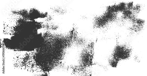 Dark grey textured splatters and smudges on a white background abstract black blotch blur