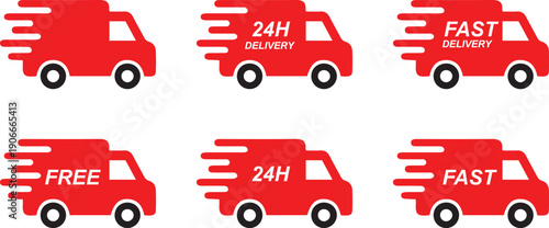Fast delivery icon set. Free shipping, express delivery, 24 hours, fast van. Truck symbol on white background 