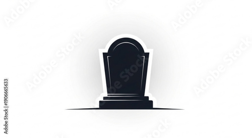 Black tombstone monument with arched top on white background