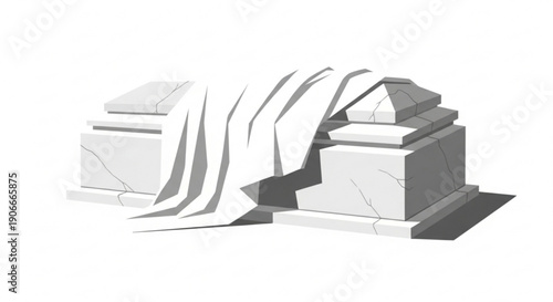 Gray stone sarcophagi with draped cloth on top ancient tomb monuments
