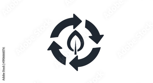 Eco friendly recycling symbol with leaf on white background for sustainability and environmental conservation