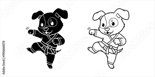Cute cartoon dog performing martial arts, karate or kung fu training