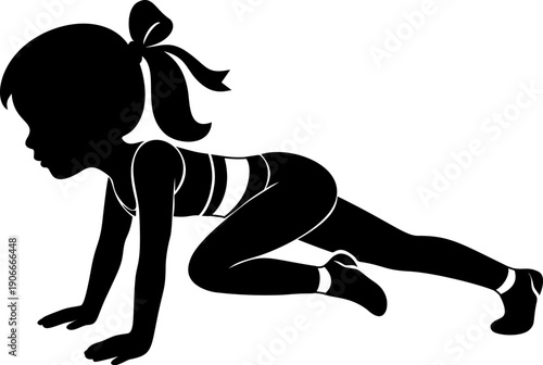 Fitness girl in crawling position, showcasing strength and determination