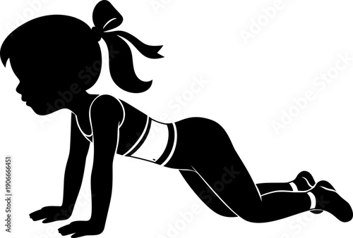 Fitness girl performing crawling exercise, showcasing strength and determination in dynamic pose