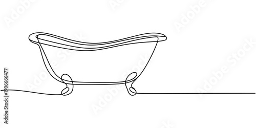 Continuous one line drawing of bathtub illustration. Continuous single line drawing of baby bath icon. Bathtub in one continuous line art drawing style. Vector illustration