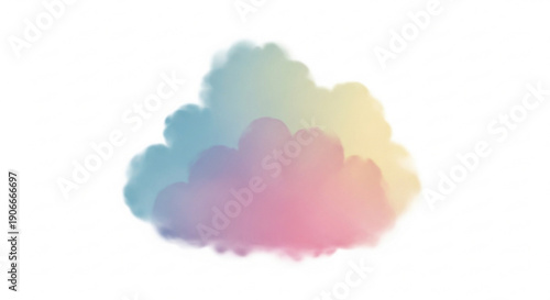 Colorful pastel cloud with soft pink blue and yellow hues on white background