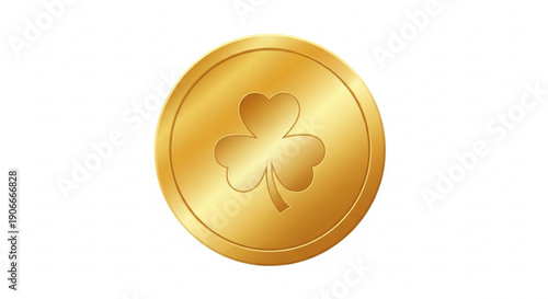 Golden coin with shamrock symbol on white background luck concept