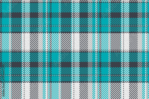Furry pattern plaid fabric, surface texture textile check. Shop background seamless vector tartan in cyan and dark colors.