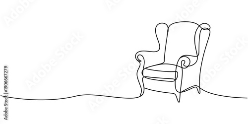 Self drawing line  armchair continuous one single line drawn concept, Self drawing of modern armchair drawn by one continuous line. single line doodle furniture