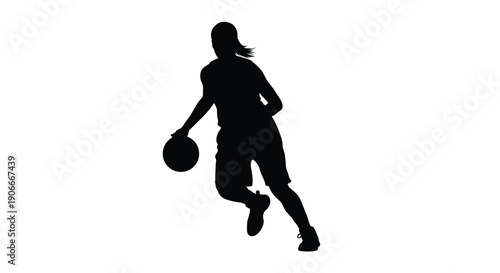 Female basketball player dribbling dynamic pose black silhouette