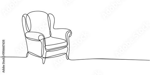 Self drawing line  armchair continuous one single line drawn concept, Self drawing of modern armchair drawn by one continuous line. single line doodle furniture