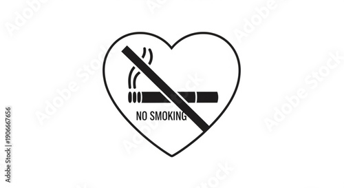 Heart shaped no smoking sign with cigarette and prohibition symbol black on white background