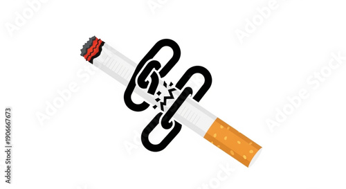 Cigarette with broken chain symbolizing freedom from smoking addiction and nicotine dependency